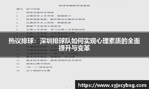 热议排球：深圳排球队如何实现心理素质的全面提升与变革