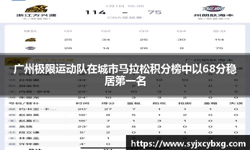 广州极限运动队在城市马拉松积分榜中以68分稳居第一名